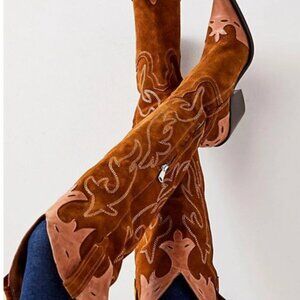 Free People Tall Cowboy Boots over knee Wild West brown orange NWOT Ret $398